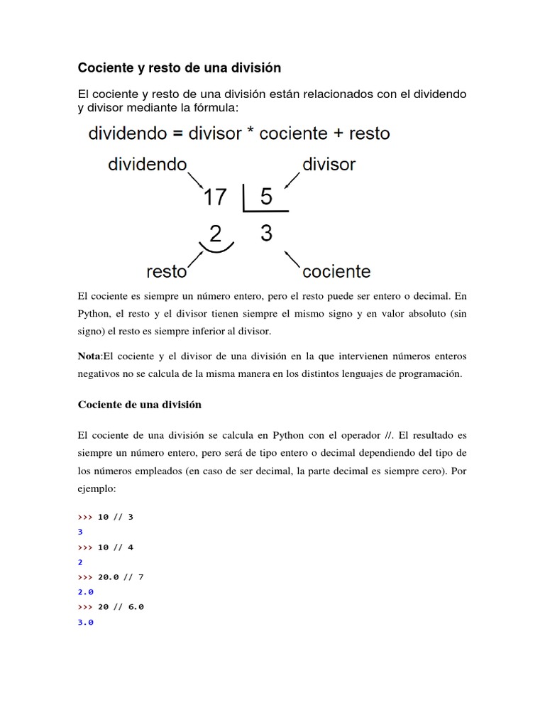 Cociente y resto en Python: guía práctica | PDF