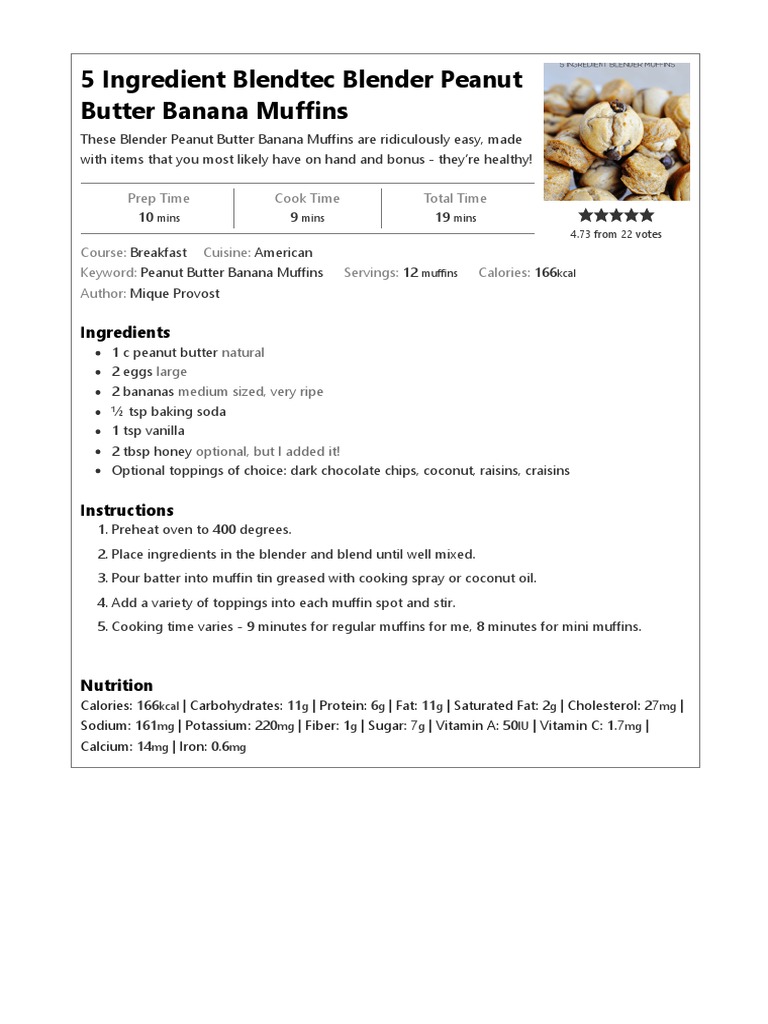 5 Ingredient Blendtec Blender Peanut Butter Banana Muffins Thirty Handmade Days PDF