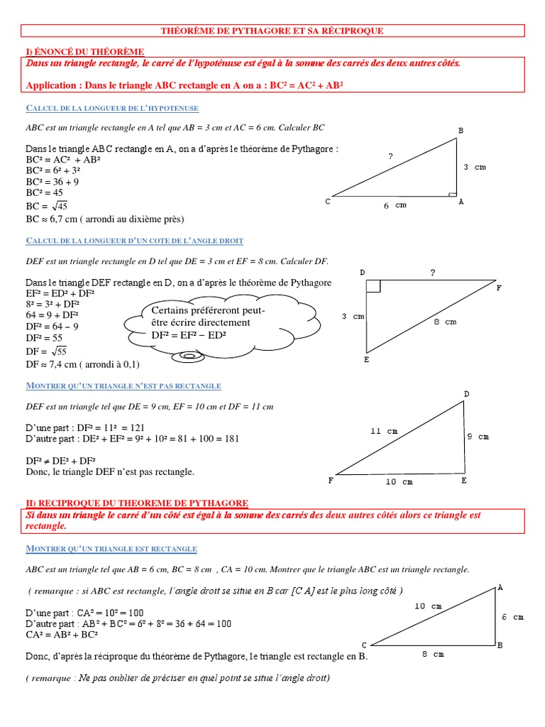 Théorème et réciproque de Pythagore | PDF | Triangle | Trigonométrie