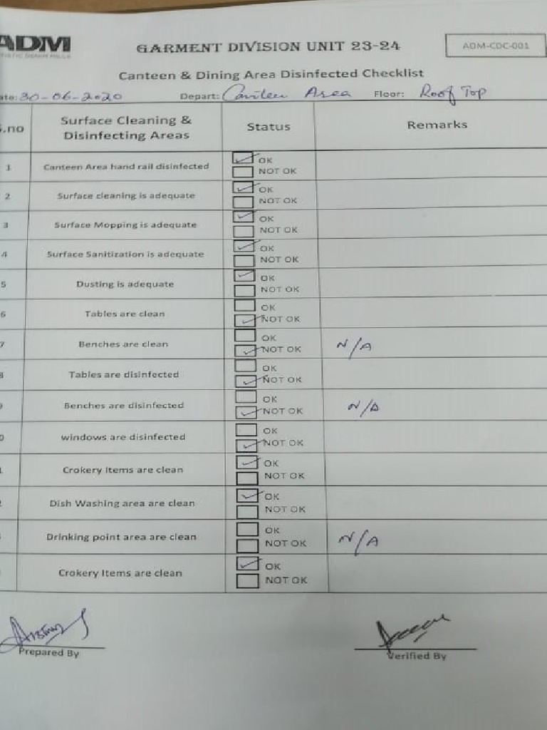 CANTEEN & DINNING AREA CHECKLIST PDF