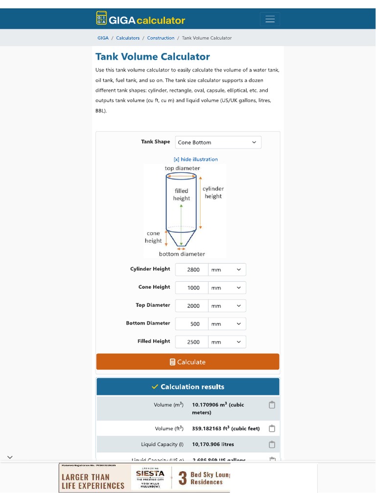 Tank Volume Calculator Tank Capacitiy Calculator PDF
