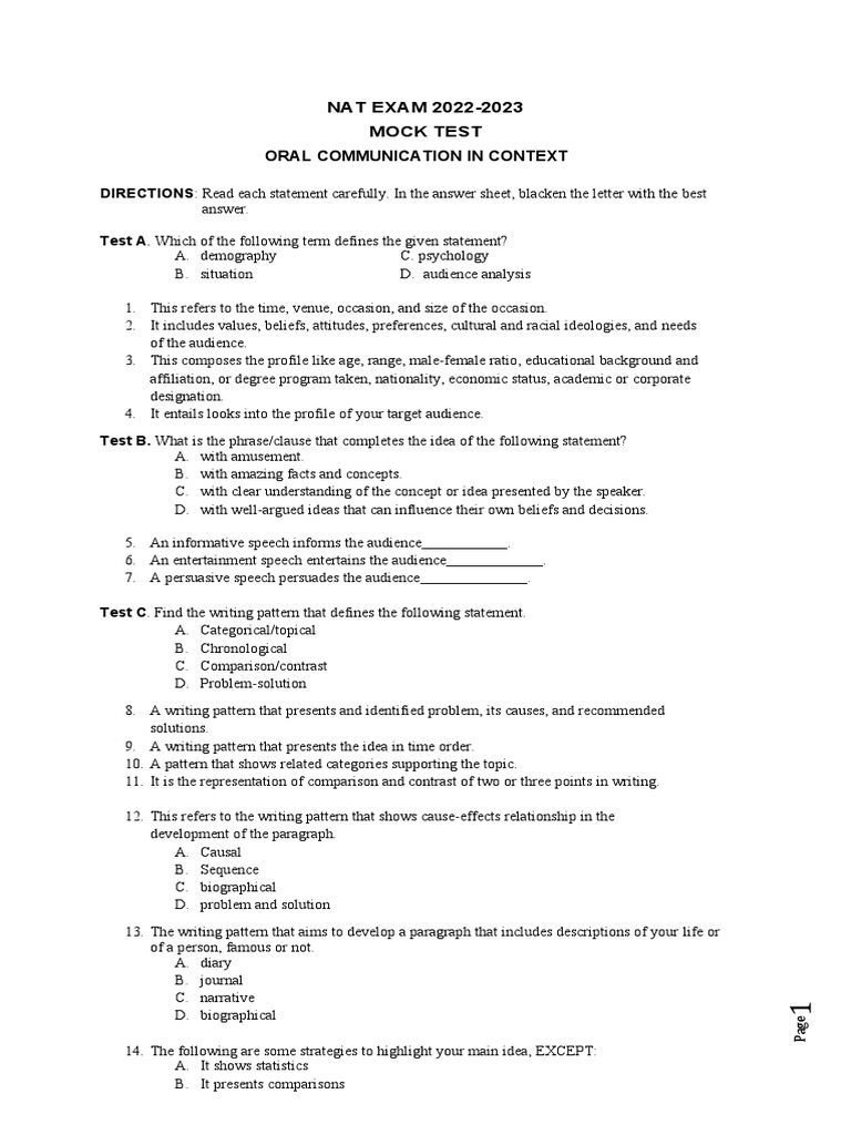 Mock Oral Communication Exam Analyzing Context, Content, and Delivery