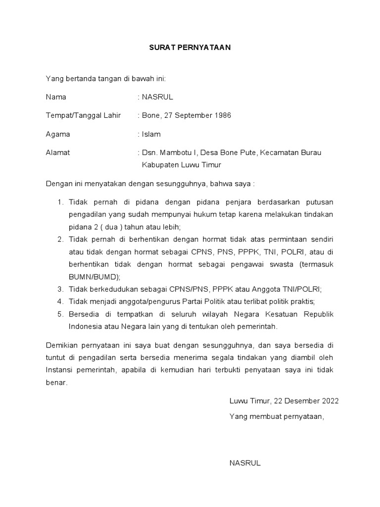 Surat Pernyataan P3K | PDF
