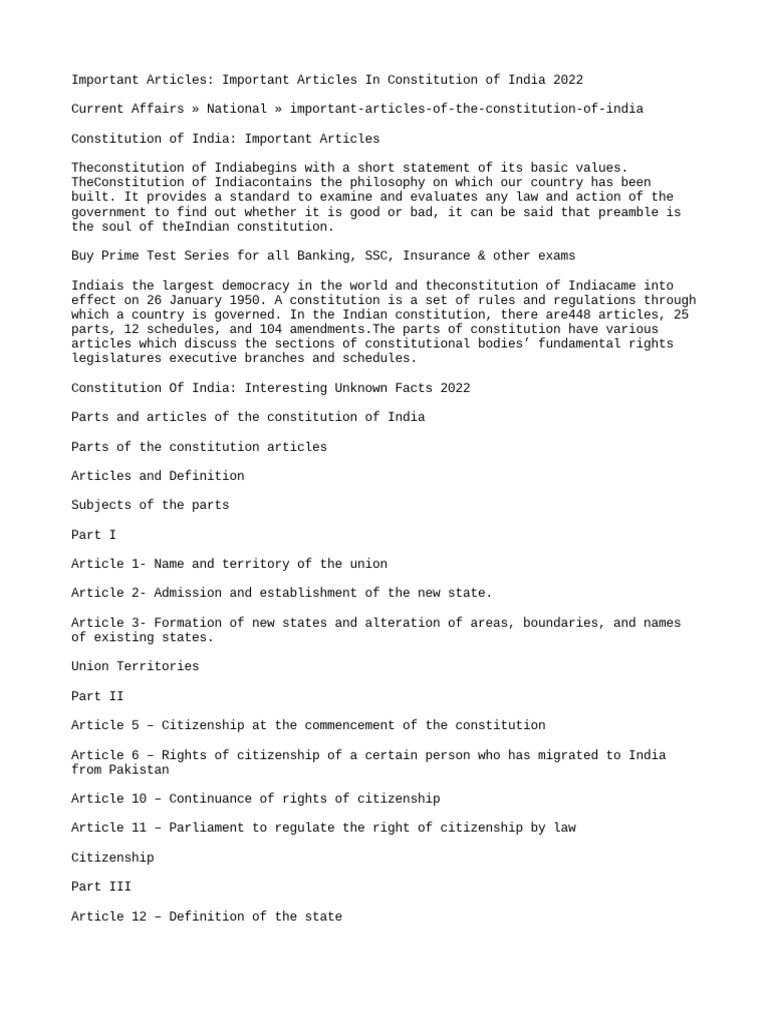 Important articles important articles in constitution of india 2022