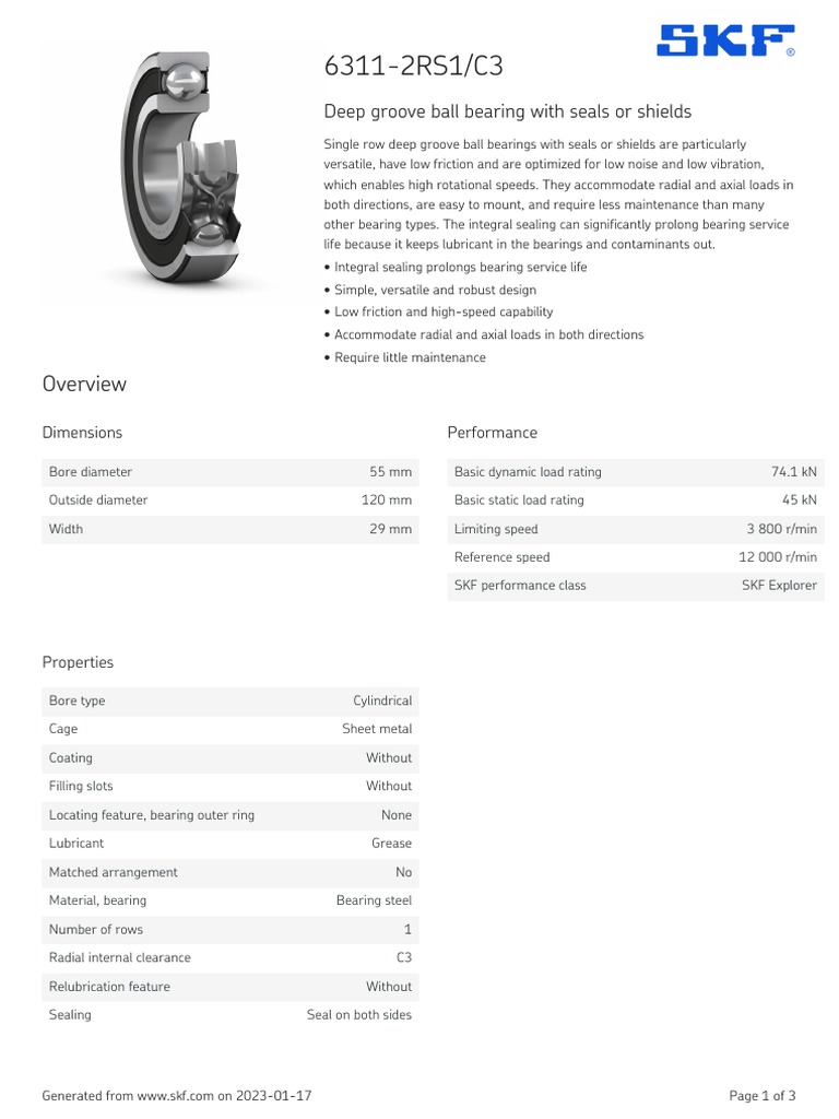 Deep Groove Ball Bearing With Seals or Shields Dimensions Performance