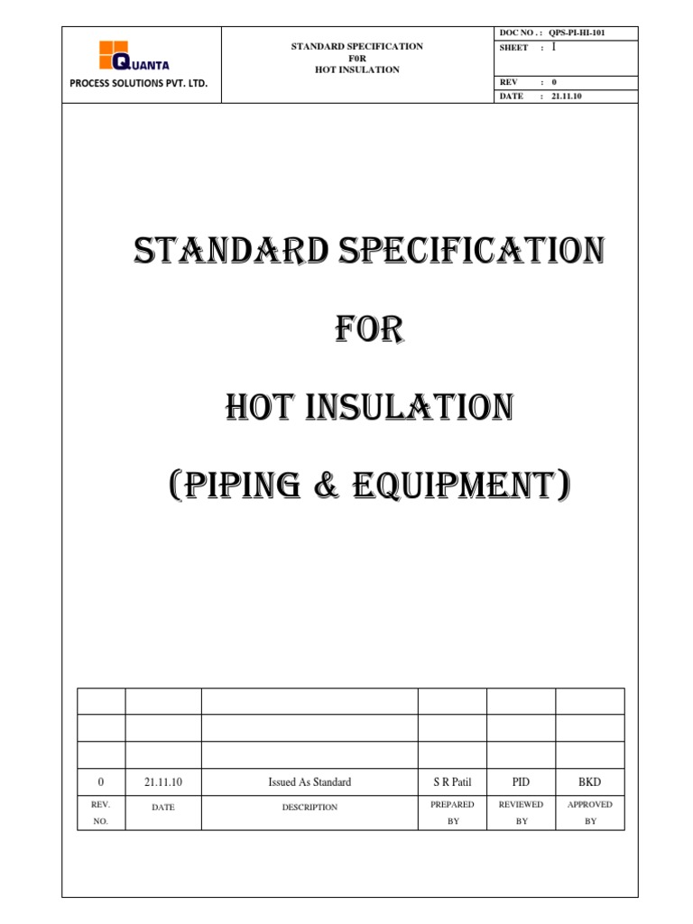Hot Insulation Specification for Piping | PDF | Pipe (Fluid Conveyance ...
