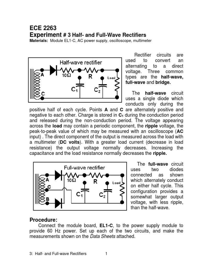 EL1-03-Half - and Full-Wave | PDF | Rectifier | Electrical Equipment