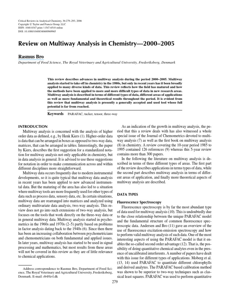 Review On Multiway Analysis in Chemistry | PDF | Chemometrics | Gas ...