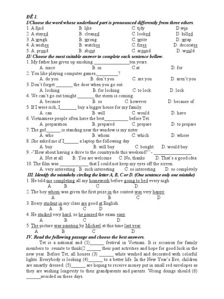 English Language Test Practice | PDF | Pollution