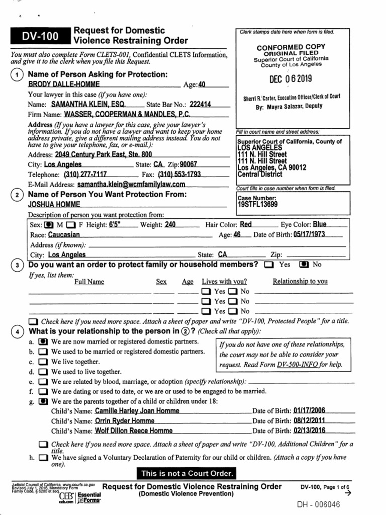 Brody Dalle Domestic Violence Restraining Order 2 | PDF | Restraining ...