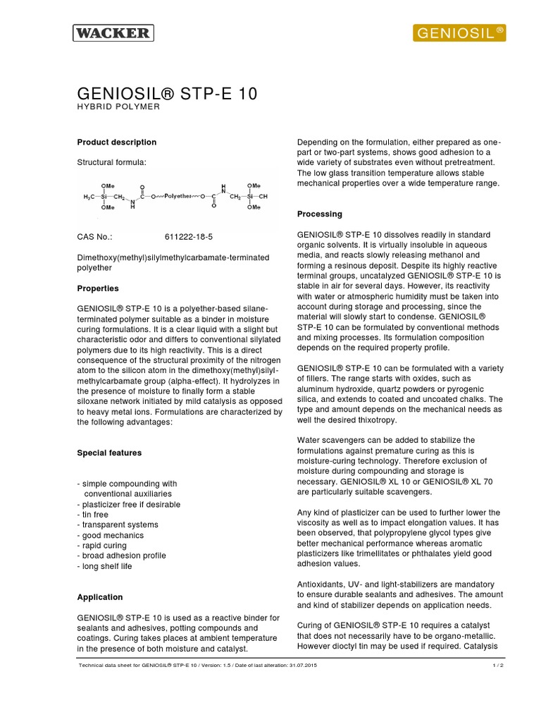 Geniosil Stpe 10 | PDF | Silicon | Chemical Substances