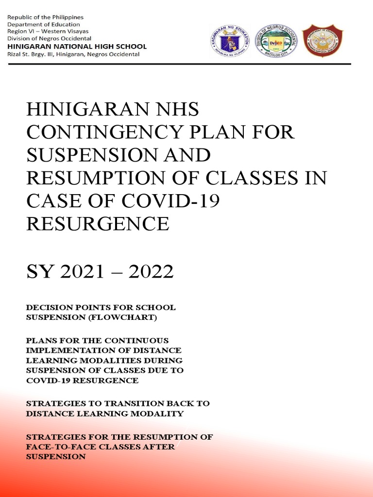 Contingency Plan For Suspension and Resumption of Classes in Case COVID
