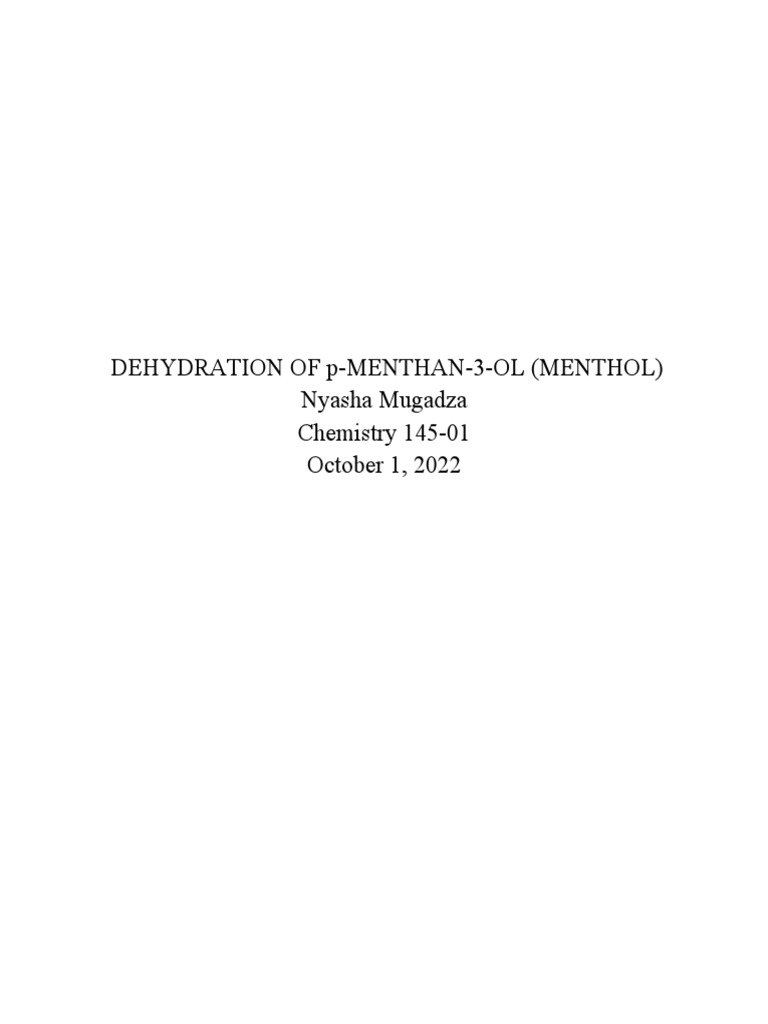 DEHYDRATION OF p-MENTHAN-3-OL (MENTHOL) | PDF | Acid | Distillation