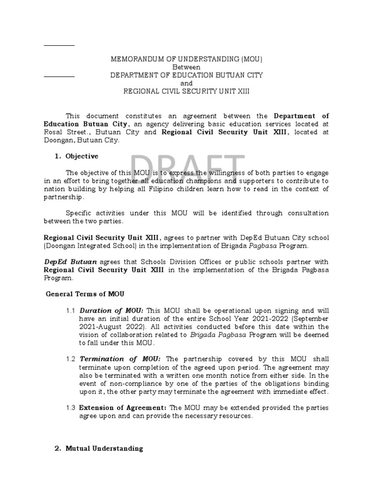 MOU for Brigada Pagbasa Program | PDF | Memorandum Of Understanding ...