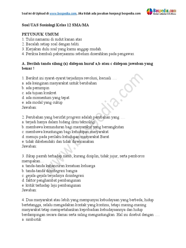 Latihan Soal UTS Sosiologi Kelas 11 SMA Semester Genap 2026 dengan Kunci Jawaban