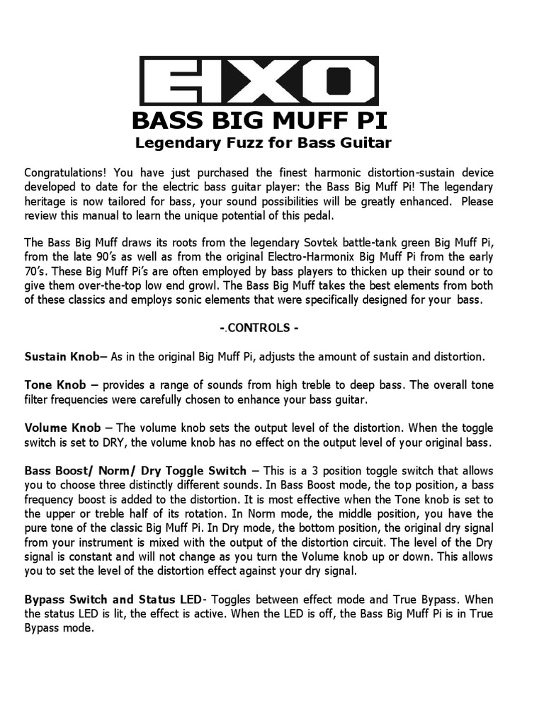 Bass Big Muff Pi Manual PDF Sound Technology Electrical Engineering