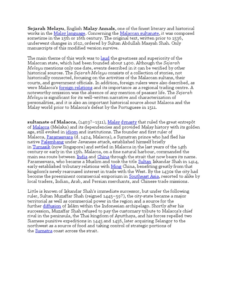 Sejarah Melayu | PDF | Southeast Asia | Asia