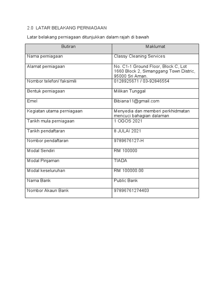 2 0+Latar+Belakang+Perniagaan+Classy | PDF