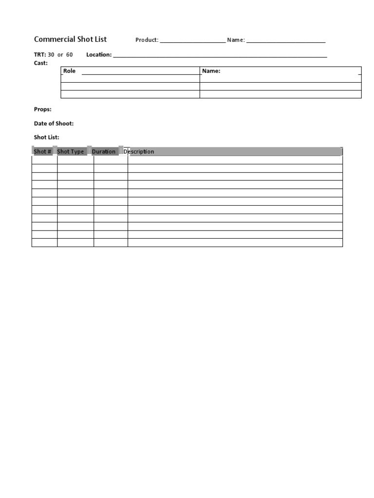 Shot List Template 07 | PDF