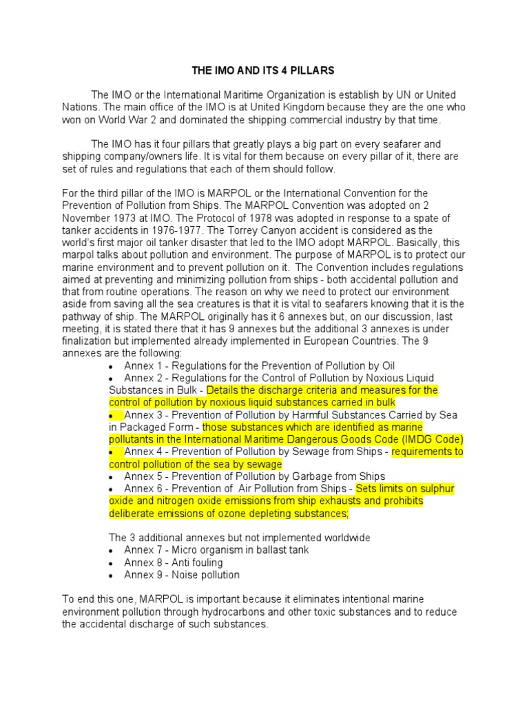 The Imo and Its 4 Pillars | PDF | Air Pollution | Human Impact On The  Environment