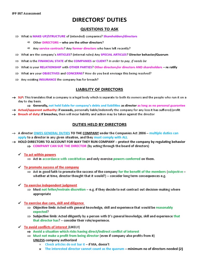 Directors Duties Checklist | PDF