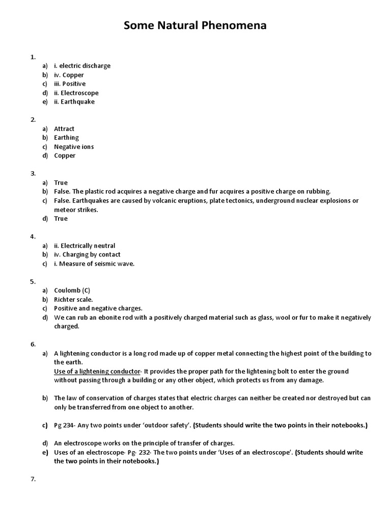 Some Natural Phenomena Textbook Q-A | PDF | Electric Charge | Lightning