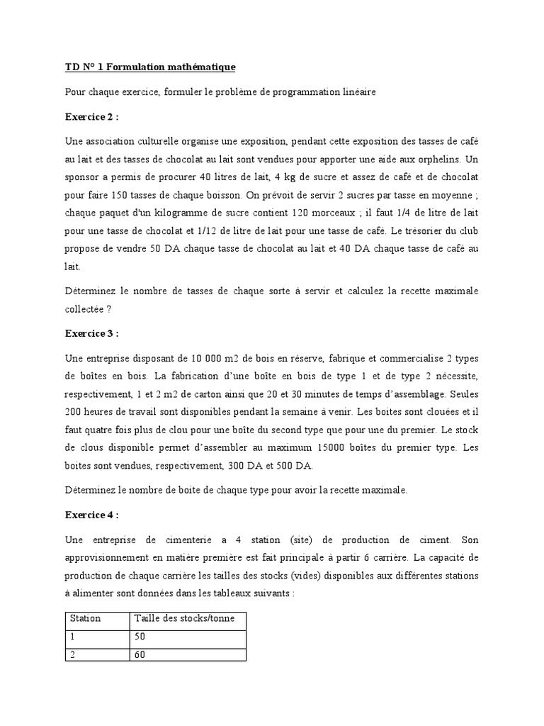 Problèmes de programmation linéaire TD 1-2 | PDF | Optimisation ...