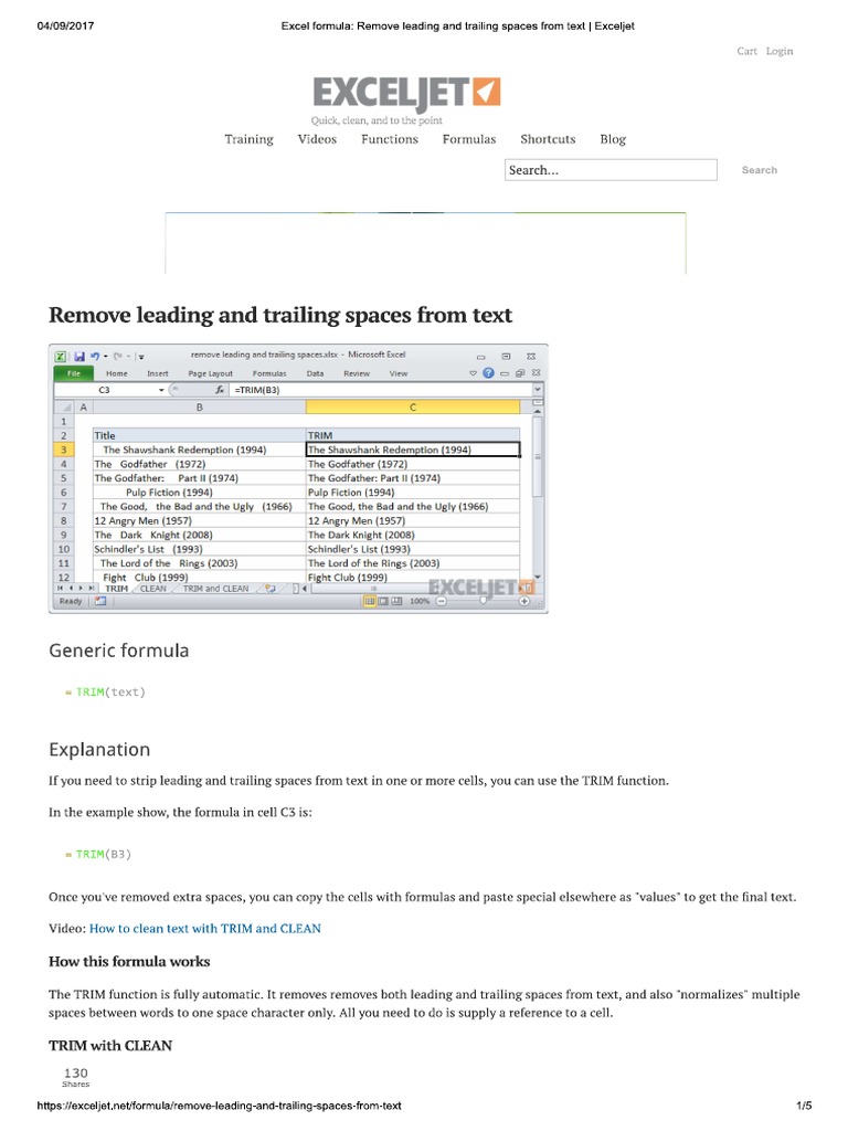 Excel Remove Leading And Trailing Spaces