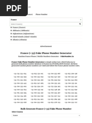 France (+33) Fake Phone Number Generator - Random France Mobile Numbers - FakeNumber.in