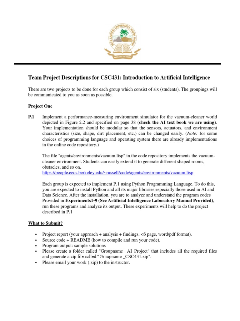 CSC431 AI Group Project Guidelines | PDF | Artificial Intelligence ...