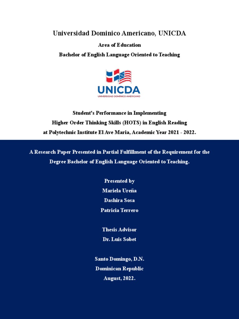 Higher Order Thinking in Reading - Final Project | PDF | Reading ...