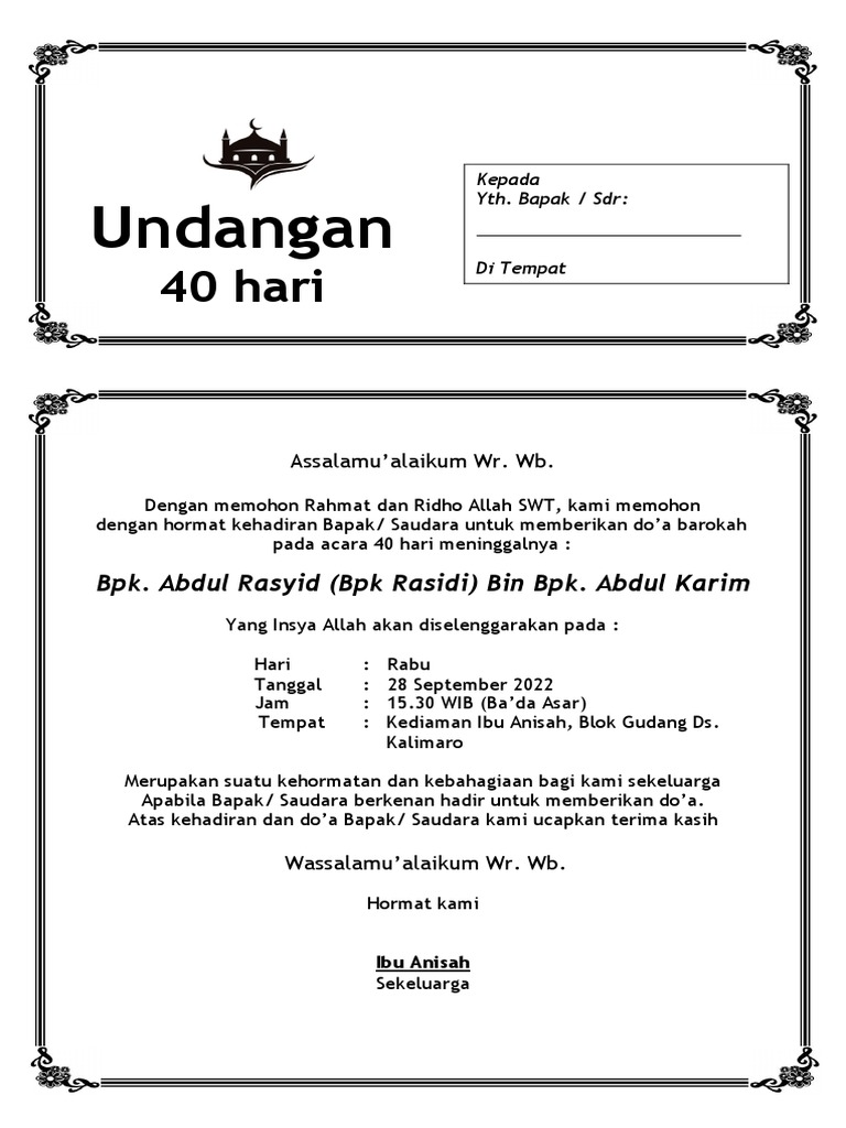 Undangan Tahlil 40 Hari | PDF