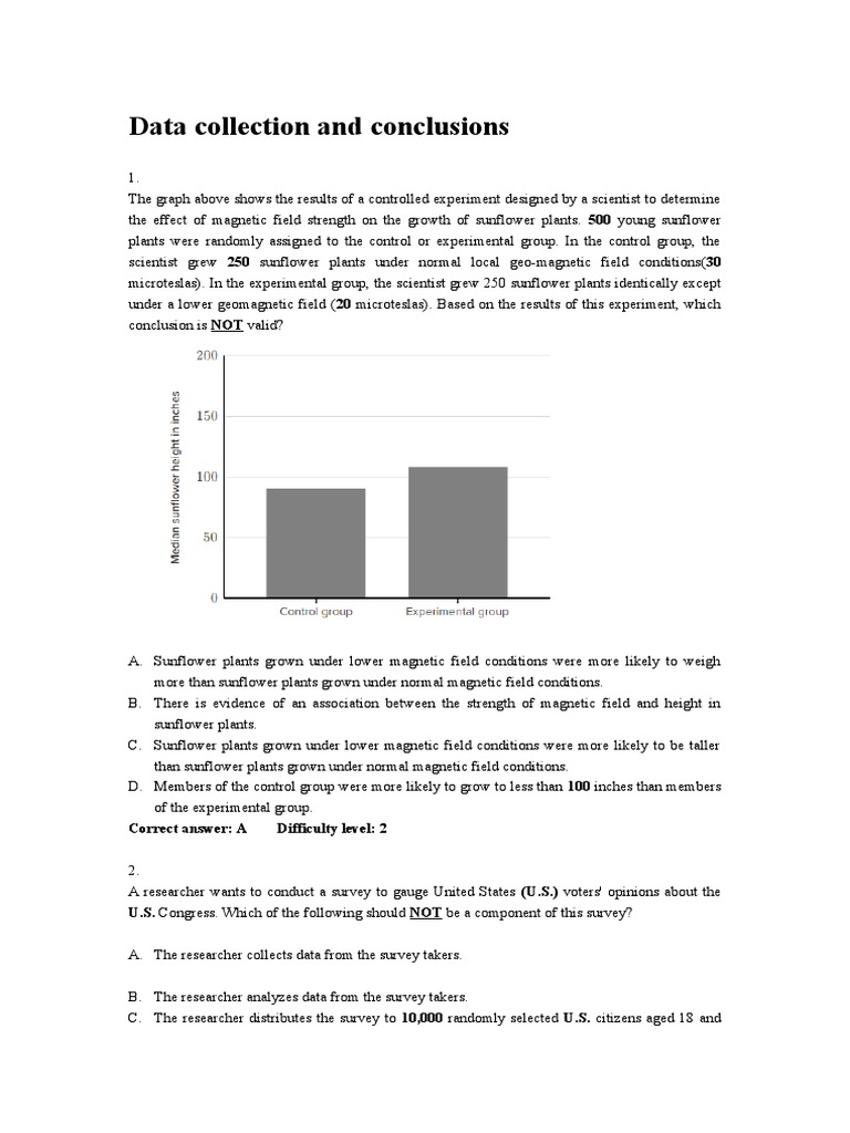 Data Collection and Conclusions PDF Experiment Sampling (Statistics)