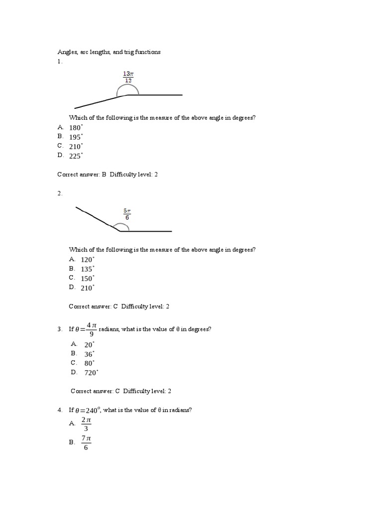 Angles, Arc Lengths, and Trig Functions PDF