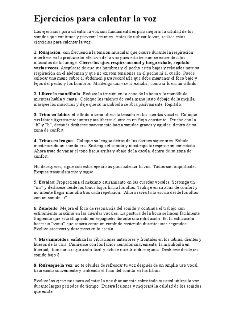 Ejercicios Efectivos para Calentar la Voz | PDF | Boca