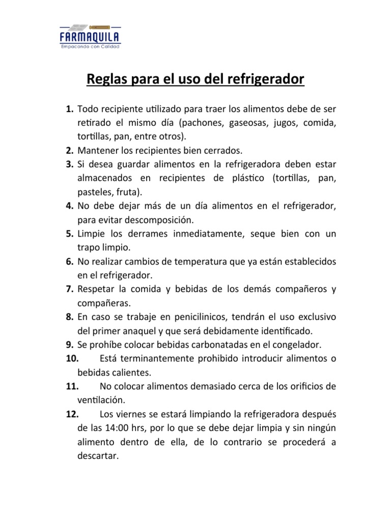 Reglas para El Uso Del Refrigerador | PDF | Cocina, comidas y vino, image size:768x1024