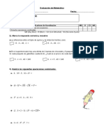 Evaluación de Matemática - 6° - Ejercicios Combinados - Ecuaciones