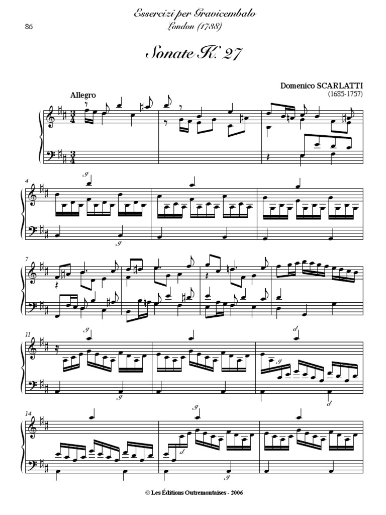 Scarlatti - Sonate - K.27 - Allegro | PDF | Échecs | Clavecin