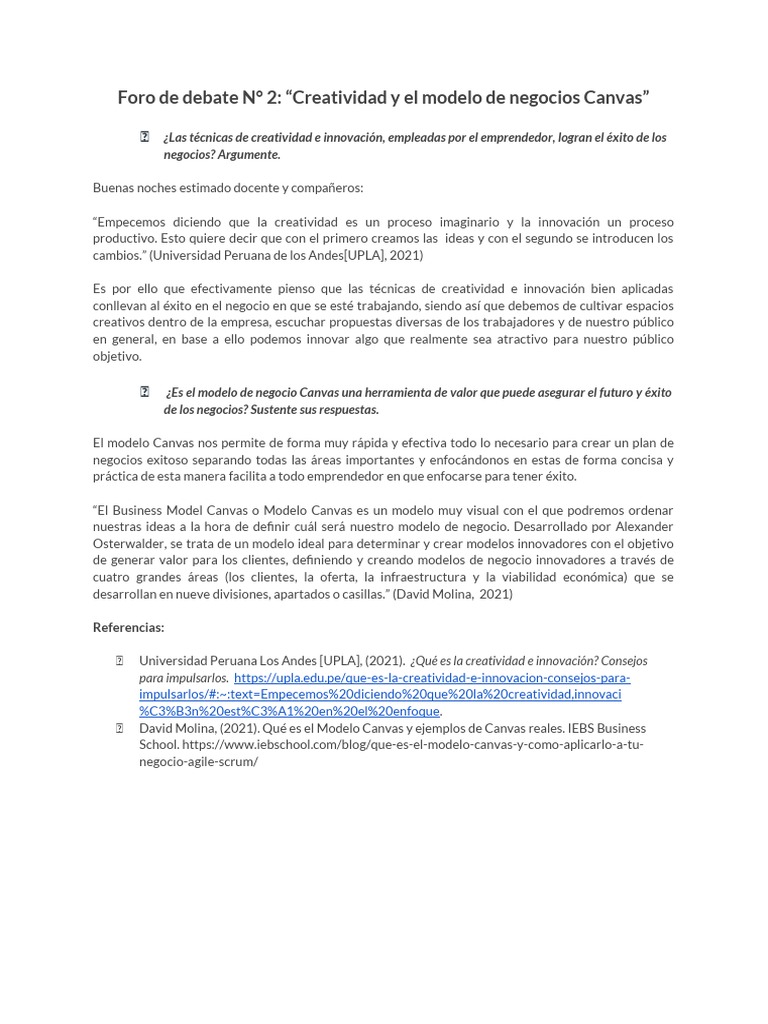 Creatividad y Modelo Canvas en Negocios | PDF | Innovación | Modelo de ...