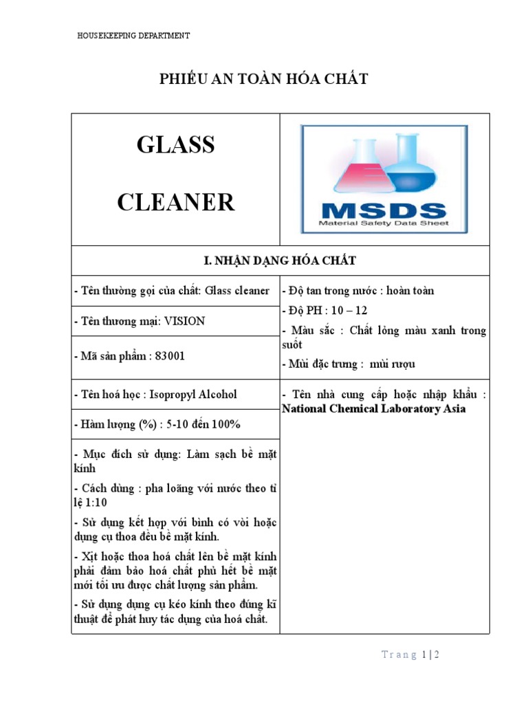 Msds Glass Cleaner PDF
