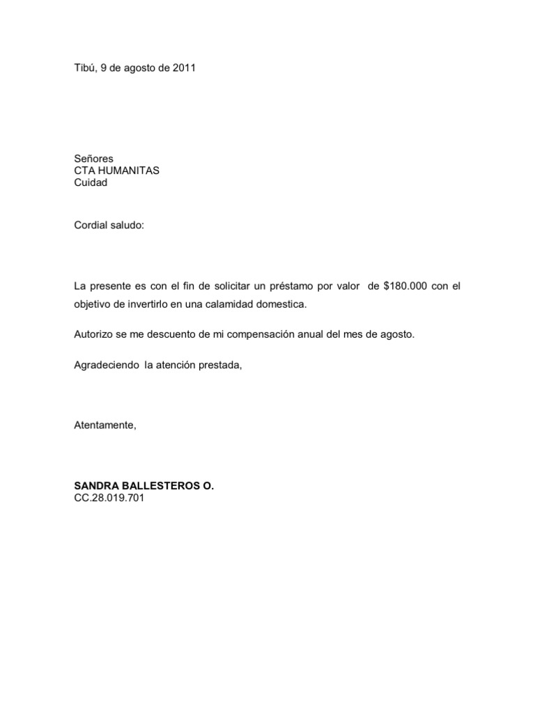 Carta solicitud prestamo