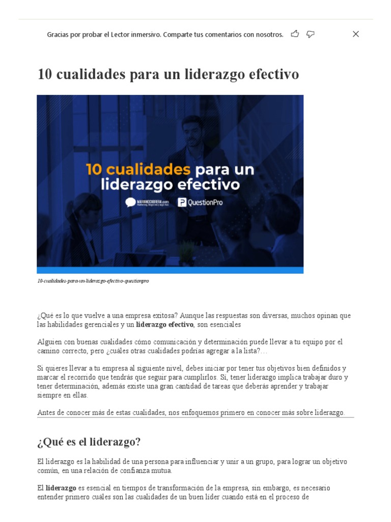 10 Cualidades de un Liderazgo Efectivo | PDF | Liderazgo | Cognición