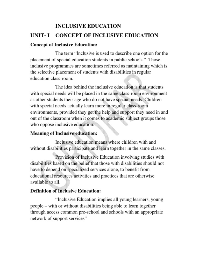An Overview of Key Concepts Related to Inclusive Education Impairment
