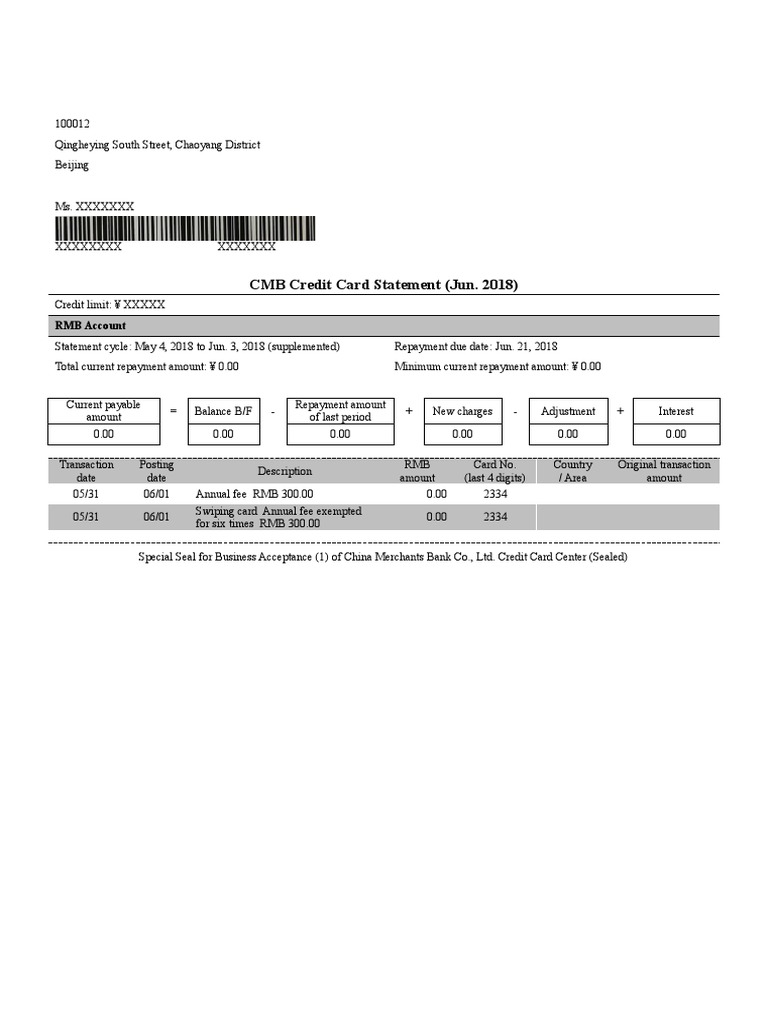 CMB Credit Card Statement June 2018 | PDF | Finance & Money Management