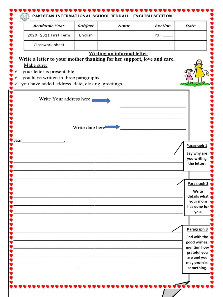 A Letter To Mother Worksheet | PDF