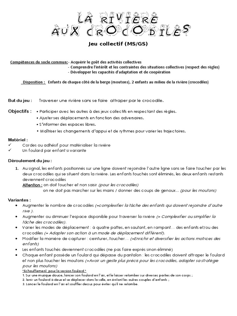 Jeu collectif : La rivière aux crocodiles | PDF