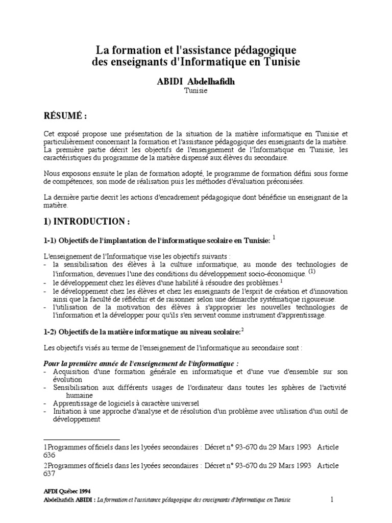 Formation des enseignants d'informatique en Tunisie | PDF ...