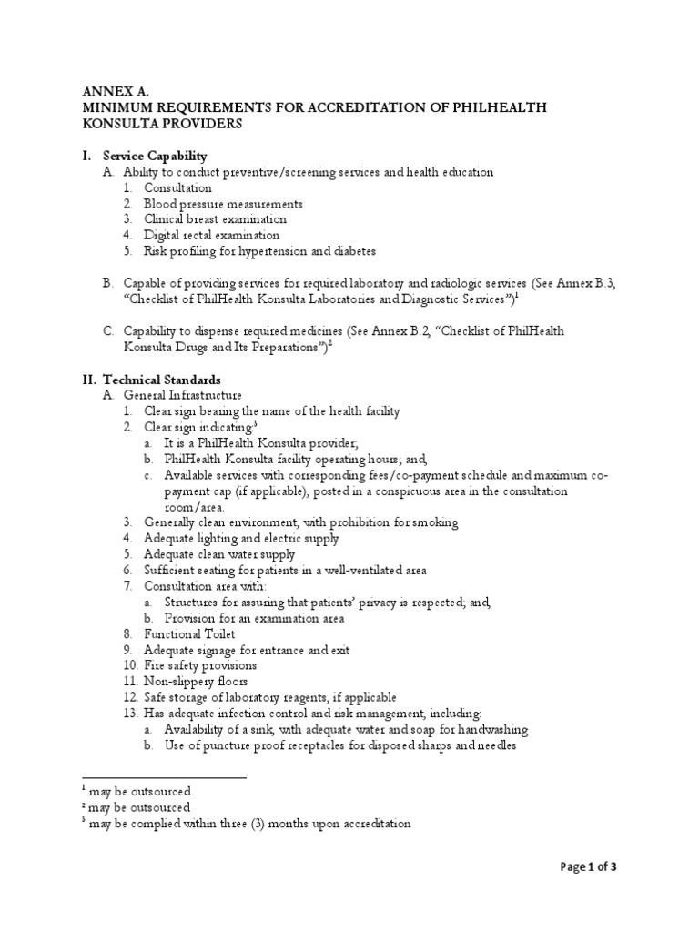 Annex A. Minimum Requirements For Accreditation of Philhealth Konsulta