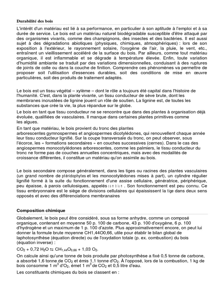 Durabilité et propriétés du bois | PDF | Bois | Lignine