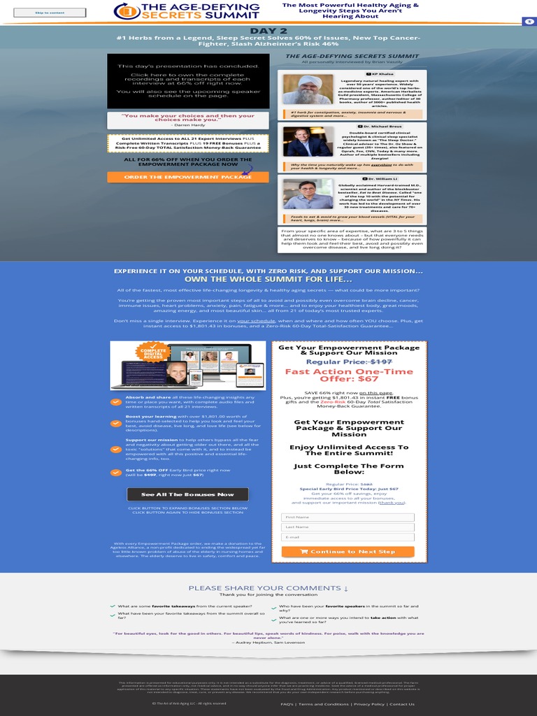 The AgeDefying Secrets Summit Day 2 PDF Clinical Medicine